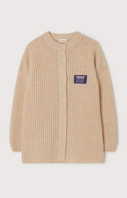 GILET MI-LONG BOULE ML COL ROND BOUTONNE