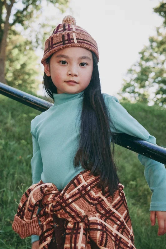 儿童金色格子羊毛帽子