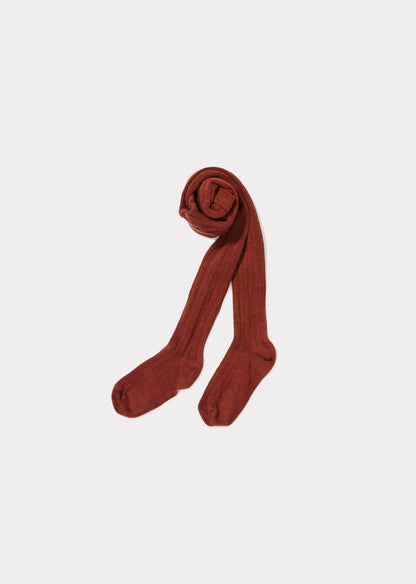 Girls Wine Red Cotton Knitted Tights