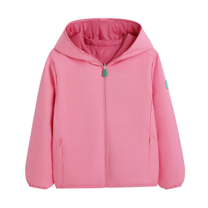儿童粉色连帽双面棉服