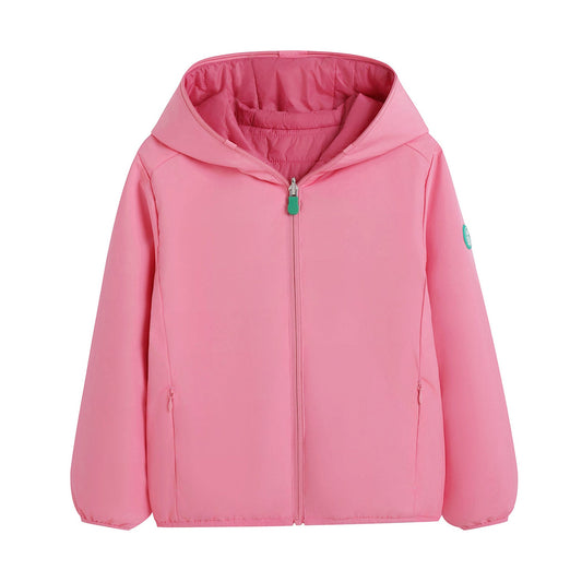 儿童粉色连帽双面棉服