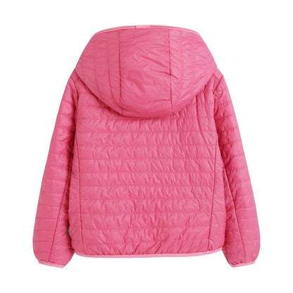 儿童粉色连帽双面棉服