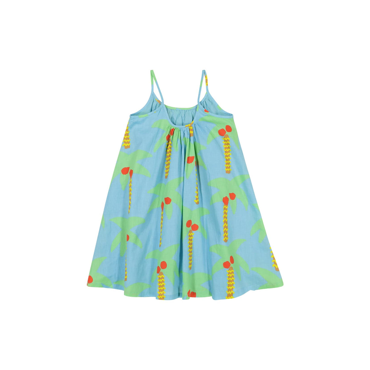 Girls Blue Palm Trees Cotton Dress