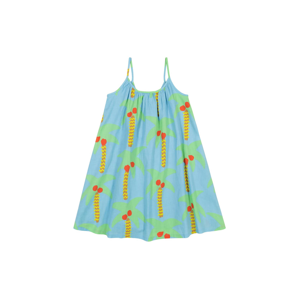 Girls Blue Palm Trees Cotton Dress
