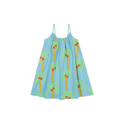 Girls Blue Palm Trees Cotton Dress