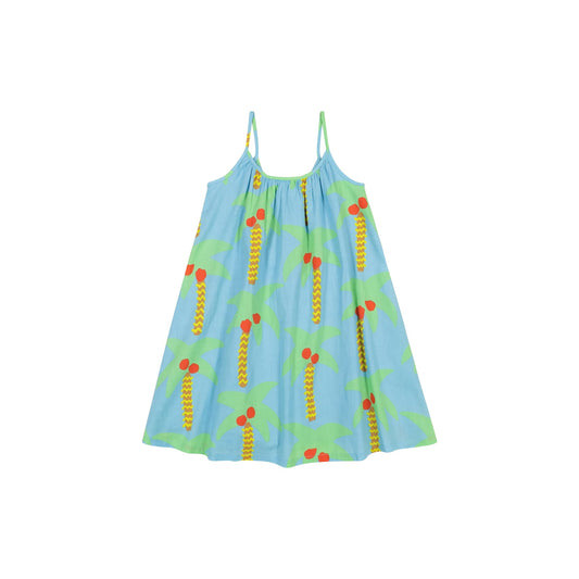 Girls Blue Palm Trees Cotton Dress