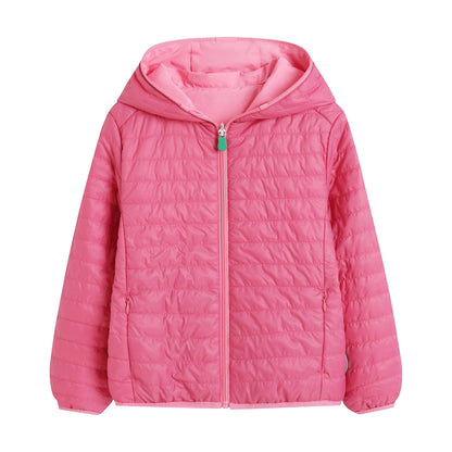 儿童粉色连帽双面棉服
