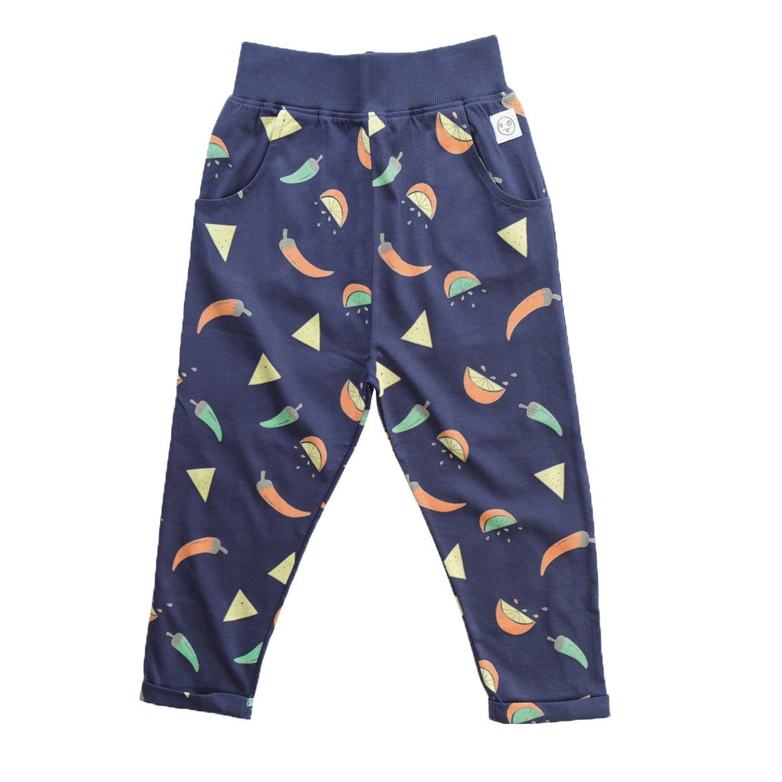 Girls Navy Blue Spicy Nacho Printed Cotton Trousers