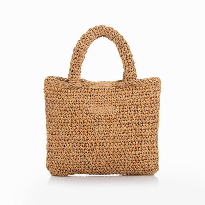 女童米色草编向日葵手提包