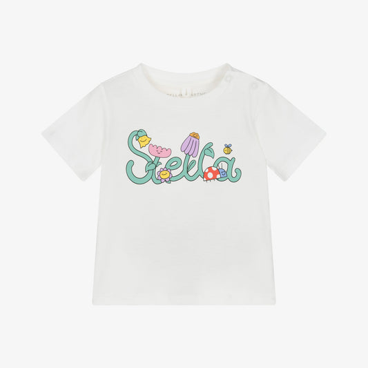 女婴白色印花棉T恤