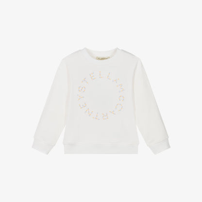 女童白色刺绣碎花Logo棉卫衣