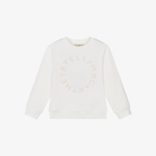 女童白色刺绣碎花Logo棉卫衣