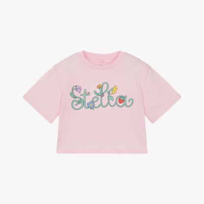 女童粉色印花棉T恤