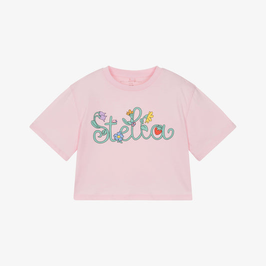 女童粉色印花棉T恤