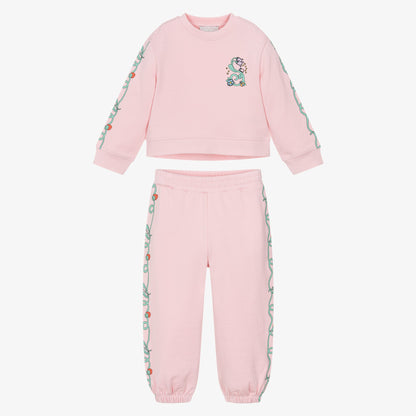 女童粉色印花棉套装