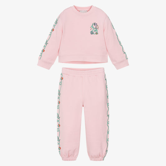 女童粉色印花棉套装