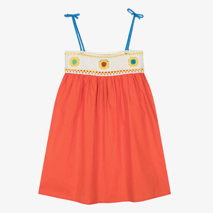 女童红色棉吊带连衣裙