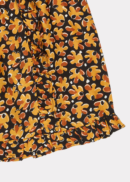 Girls Black Leaf Print Stork Skirt