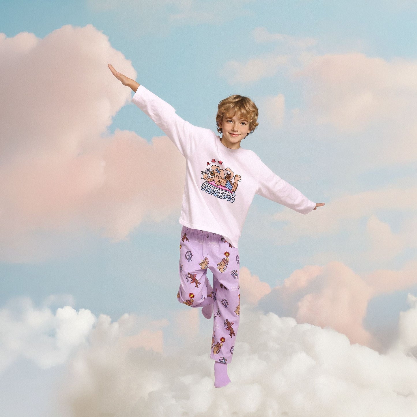 亲子款白色噗噗棉小狗圆领上衣