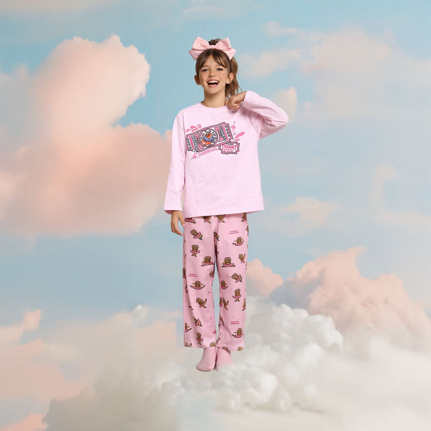 亲子款粉色噗噗棉小狗长裤