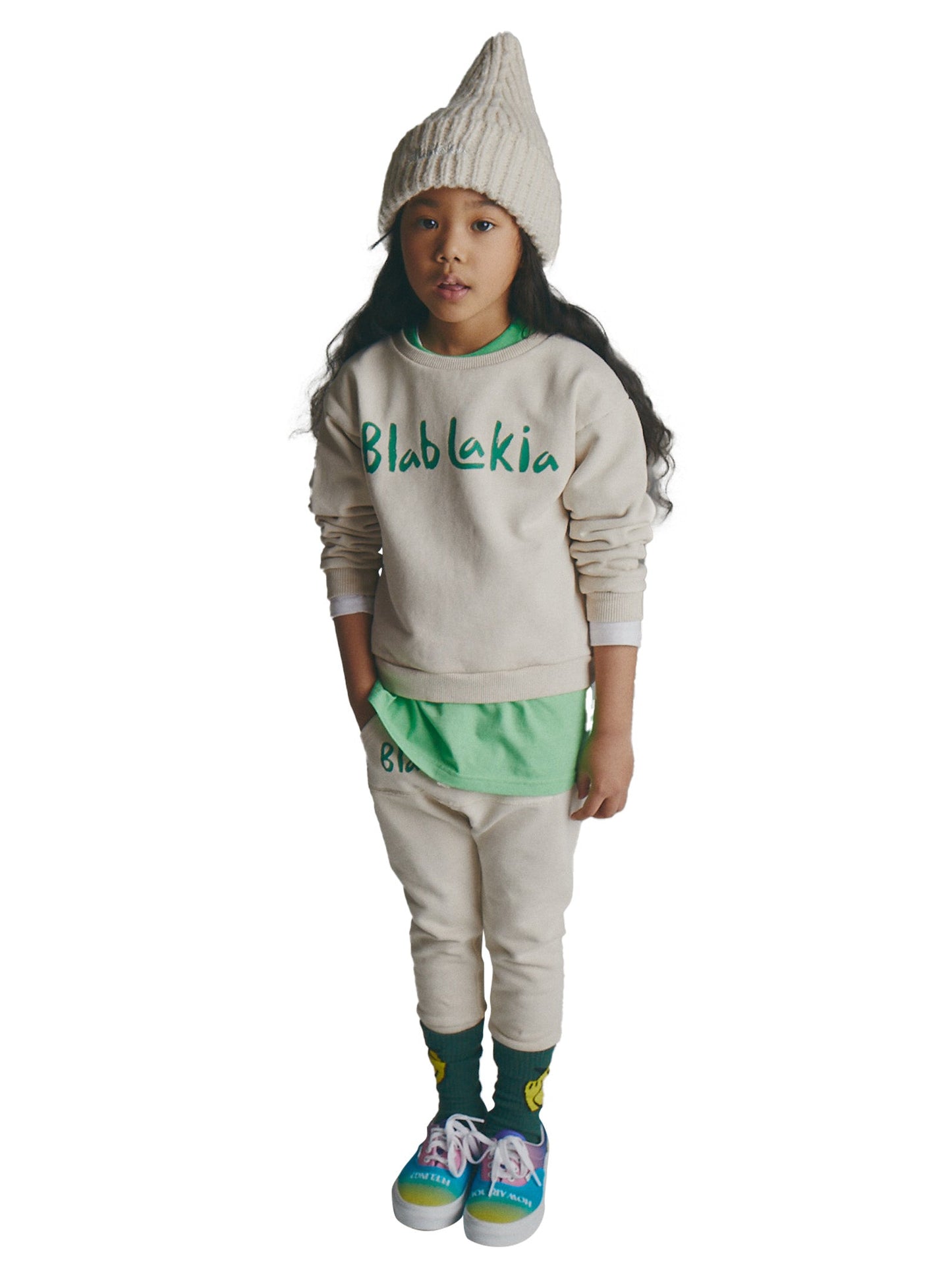 儿童米色针织羊毛帽子