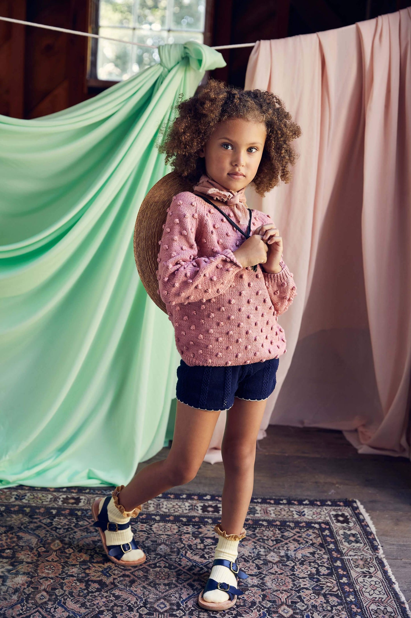 Girls Pink Popcorn Pima Cotton Sweater