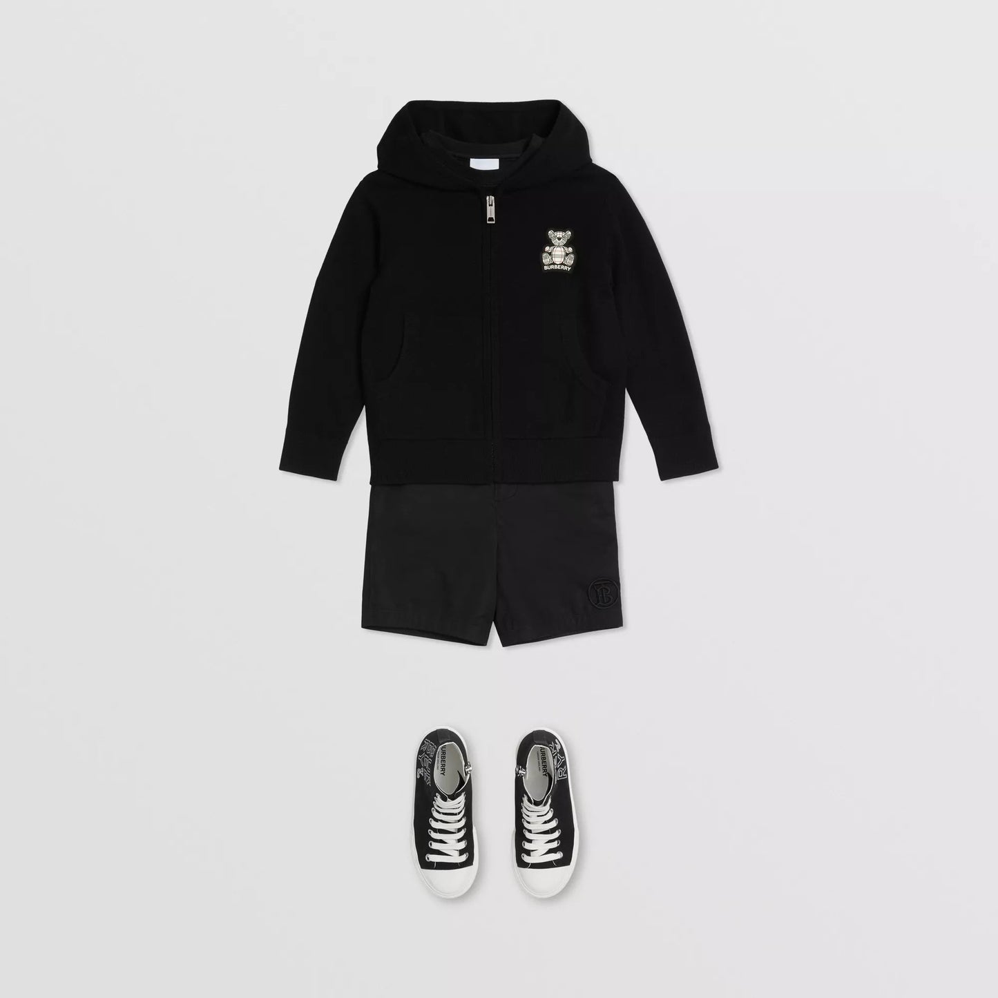 女童黑色连帽羊绒开衫