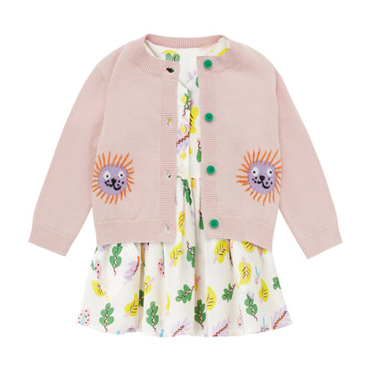 女婴白色印花棉连衣裙套装