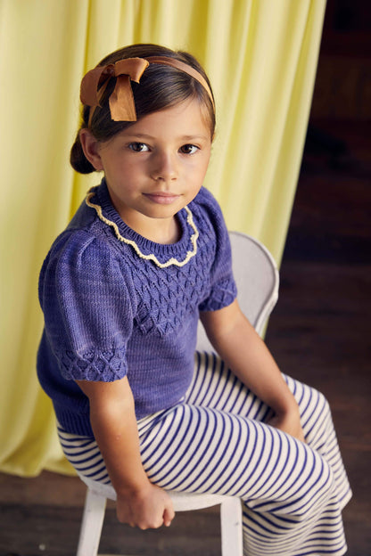 Girls Blue Ruffle Pima Cotton Sweater
