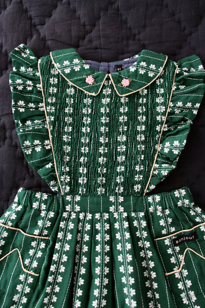 女童绿色碎花棉连衣裙