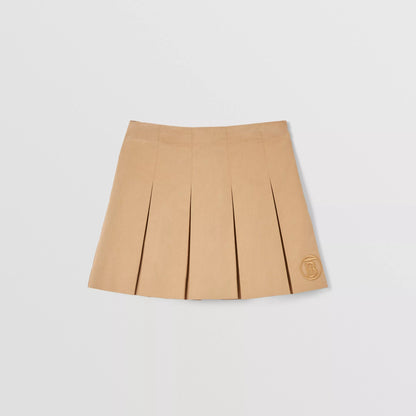 女童米色Logo百褶裙