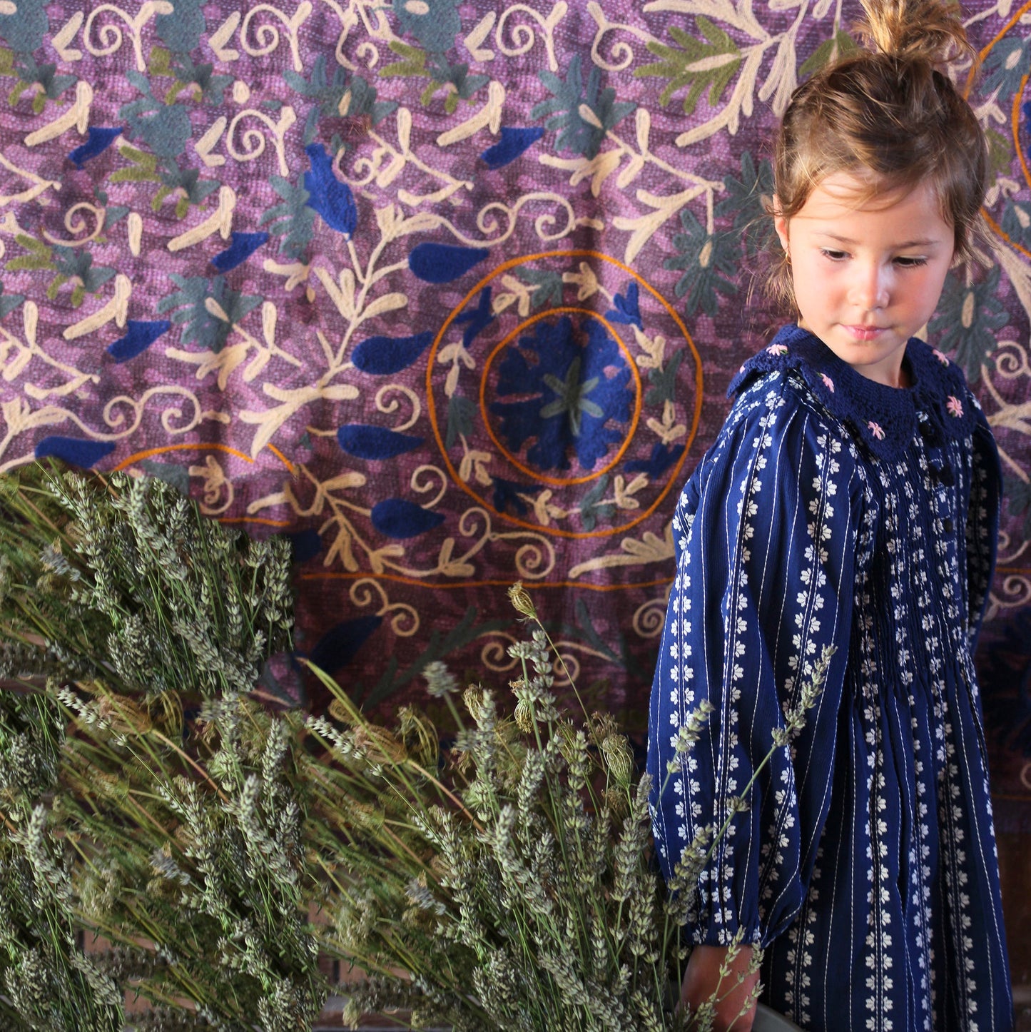 女童蓝色碎花棉上衣