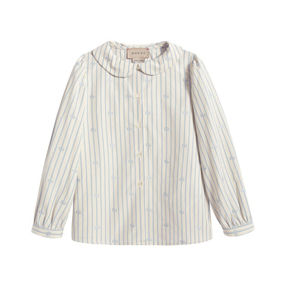 女婴白色条纹Logo棉衬衫