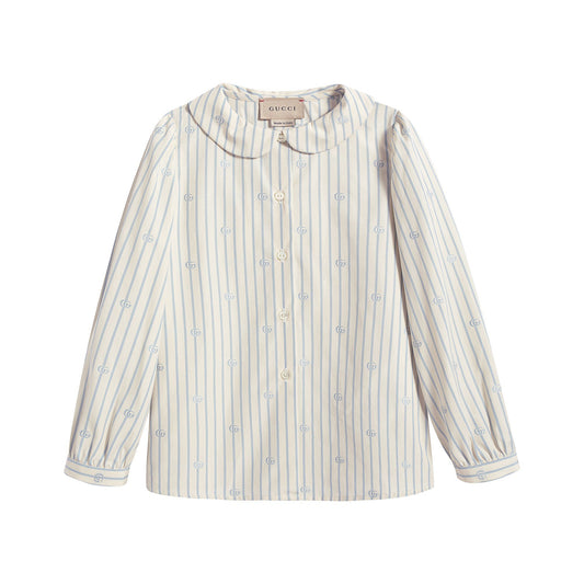 女婴白色条纹Logo棉衬衫