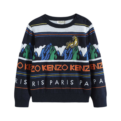 男婴藏青色条纹Logo毛衣