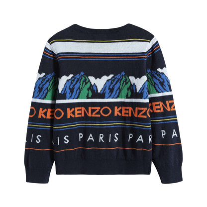 男婴藏青色条纹Logo毛衣