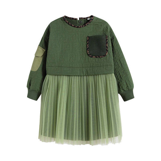 Girls Green Pocket Dress