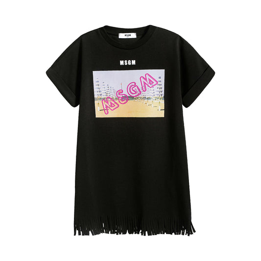 女童黑色Logo棉连衣裙