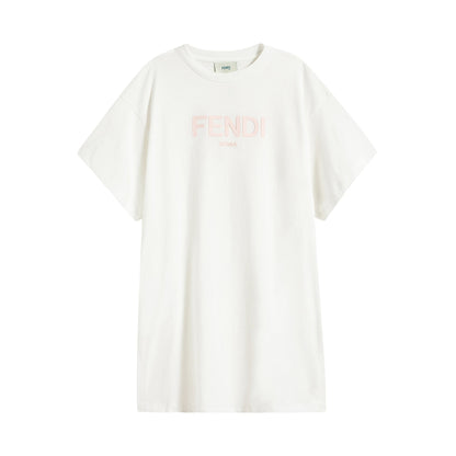 Girls White Logo Cotton Dress