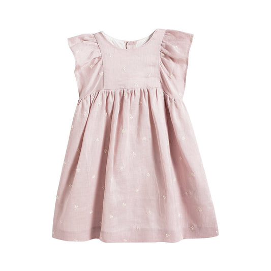 女婴粉色刺绣棉连衣裙