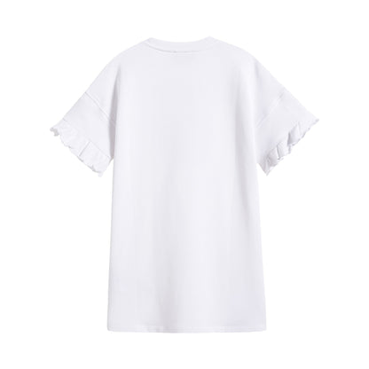 女童白色Logo棉连衣裙