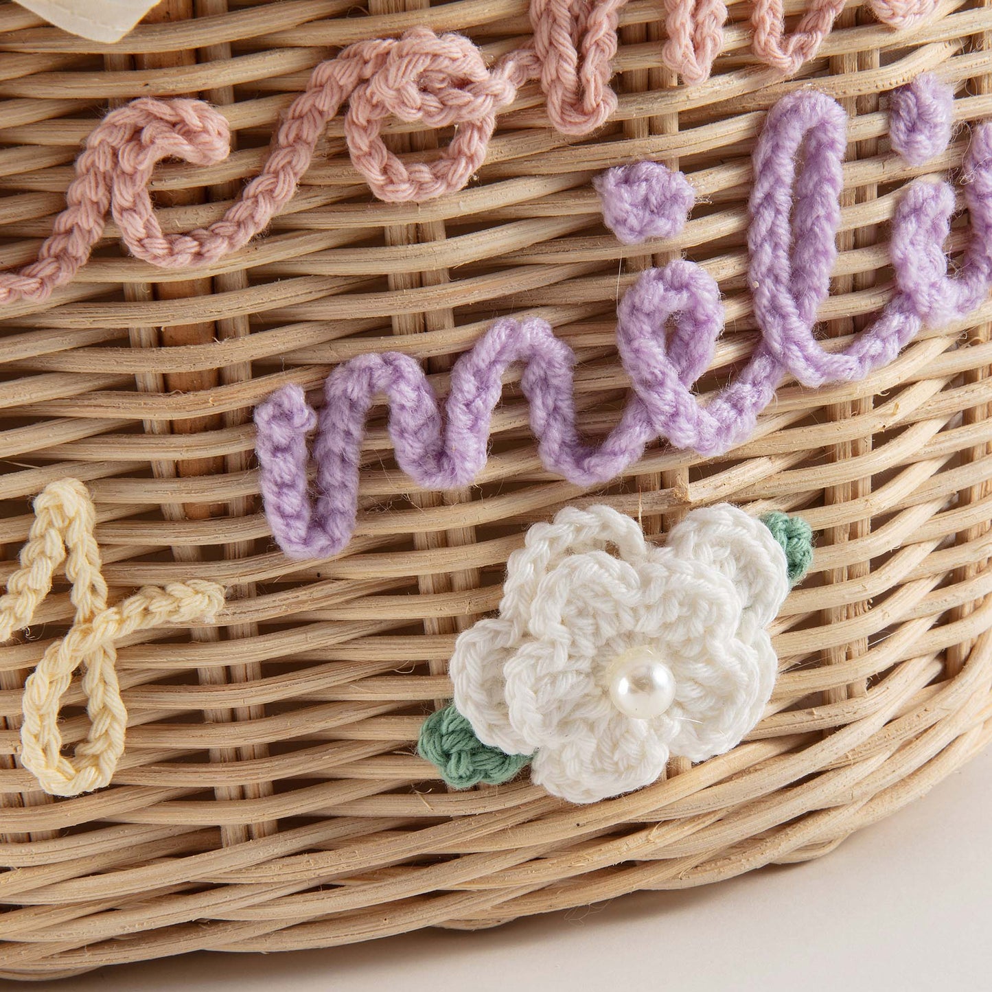 儿童带盖“welcome”复古草编包