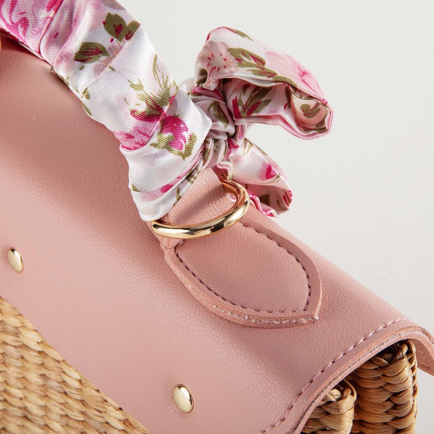 儿童粉色“Melody”手提复古草编包