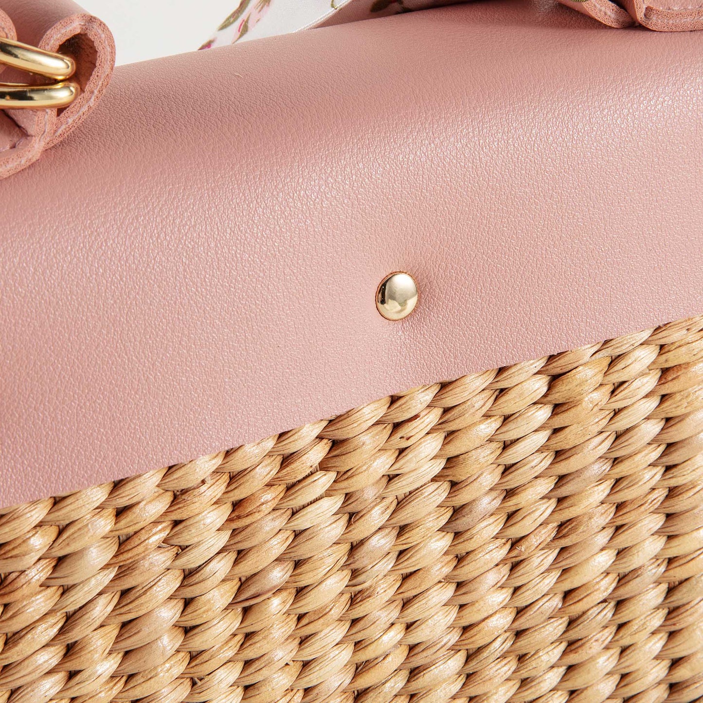 儿童粉色“Melody”手提复古草编包