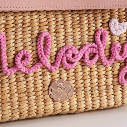 儿童粉色“Melody”手提复古草编包