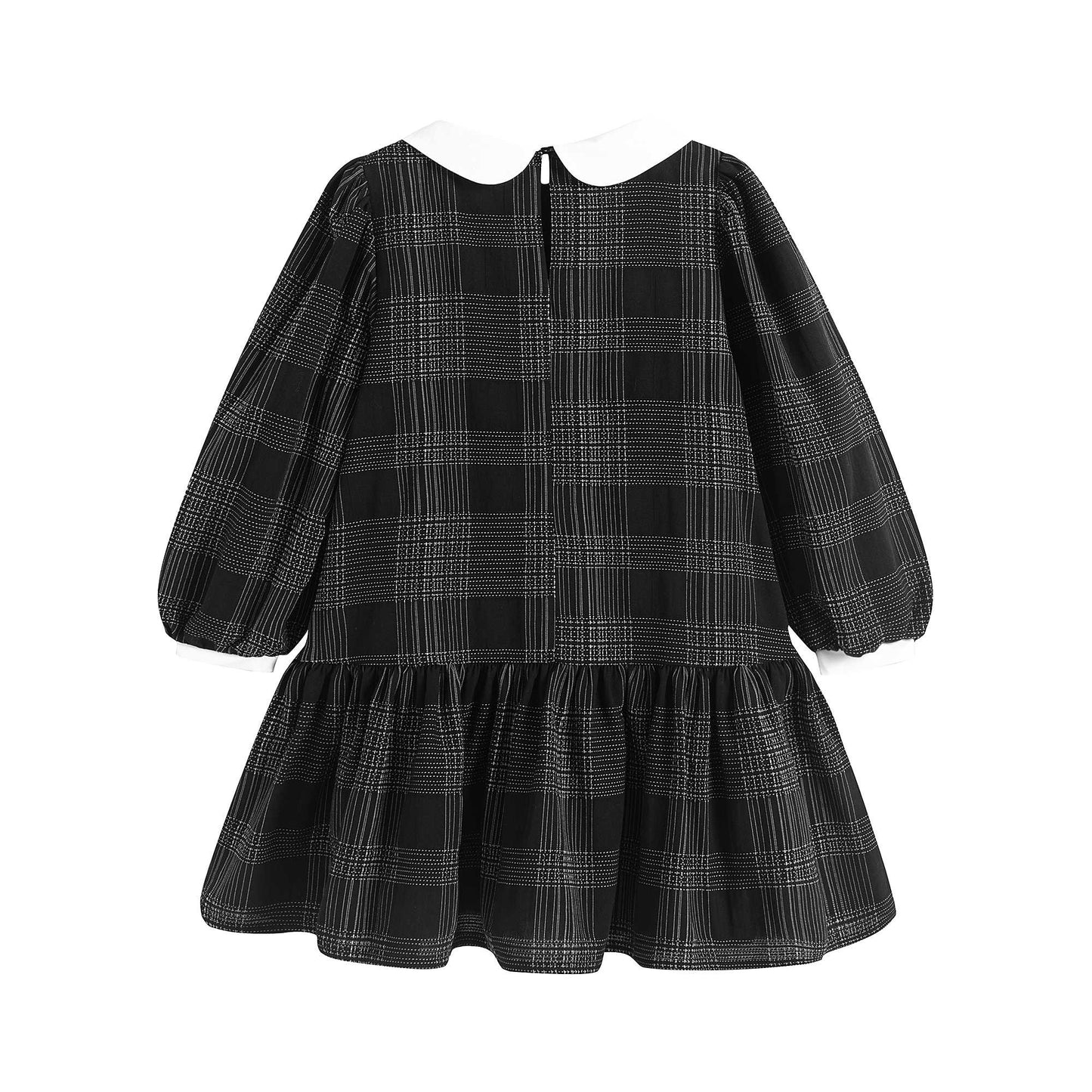 女童黑色格子棉连衣裙