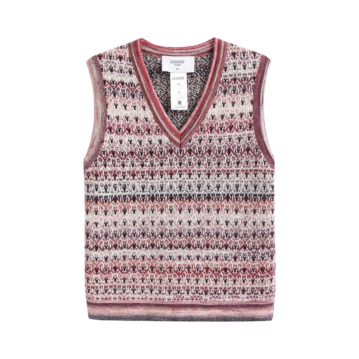 女童粉色图案羊毛背心