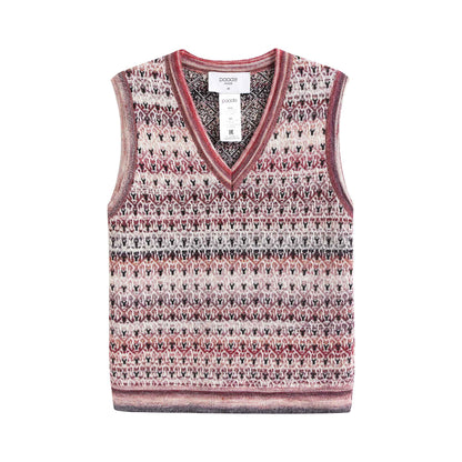 女童粉色图案羊毛背心