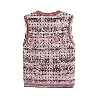 女童粉色图案羊毛背心