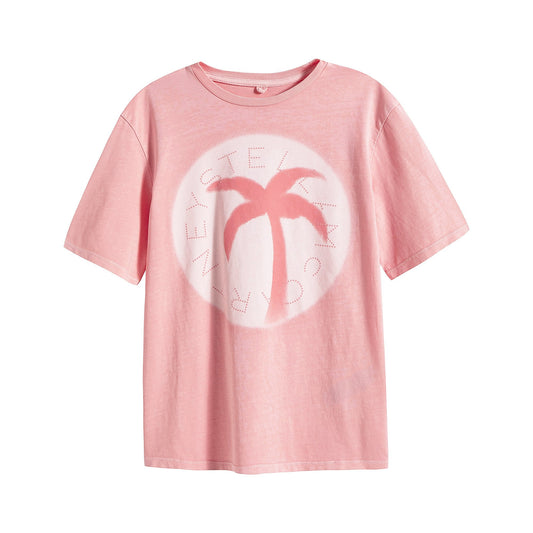 Girls Pink Printing Cotton T-Shirt